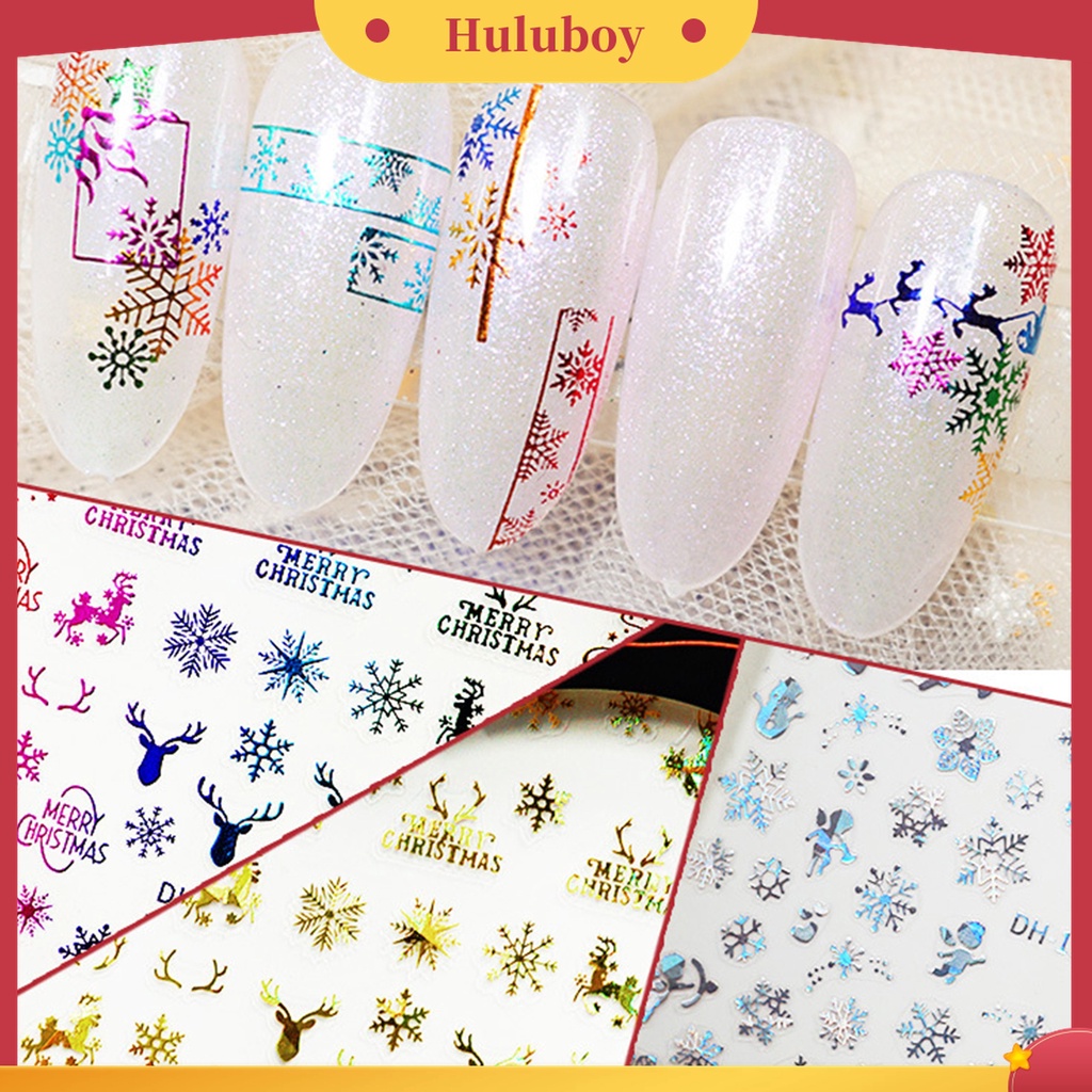 Huluboy Huluboy♡ Stiker Kuku 3D Motif Snowflake Natal Untuk Dekorasi Nail Art