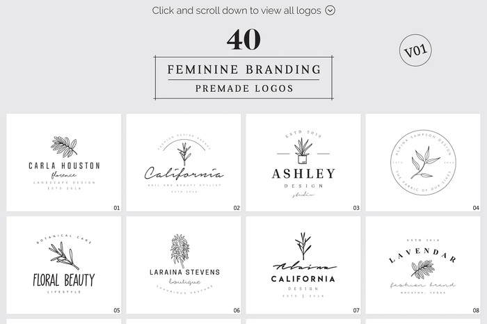 Feminine Branding Premade Logos - Photoshop &amp; Illustrator