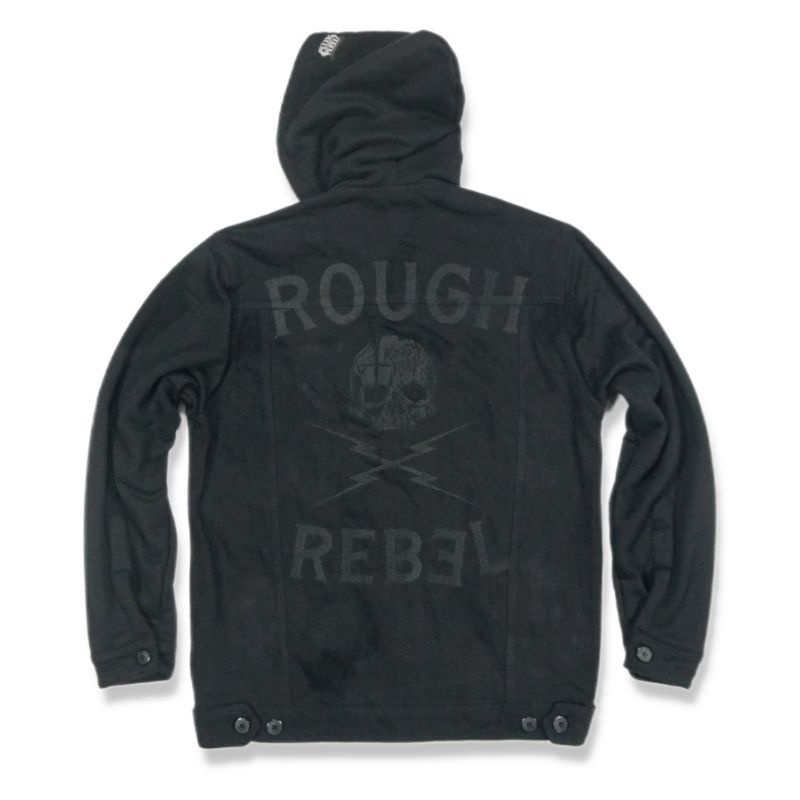 Full Black Denim Hoodie R⚡R - RoughRebel Official Store