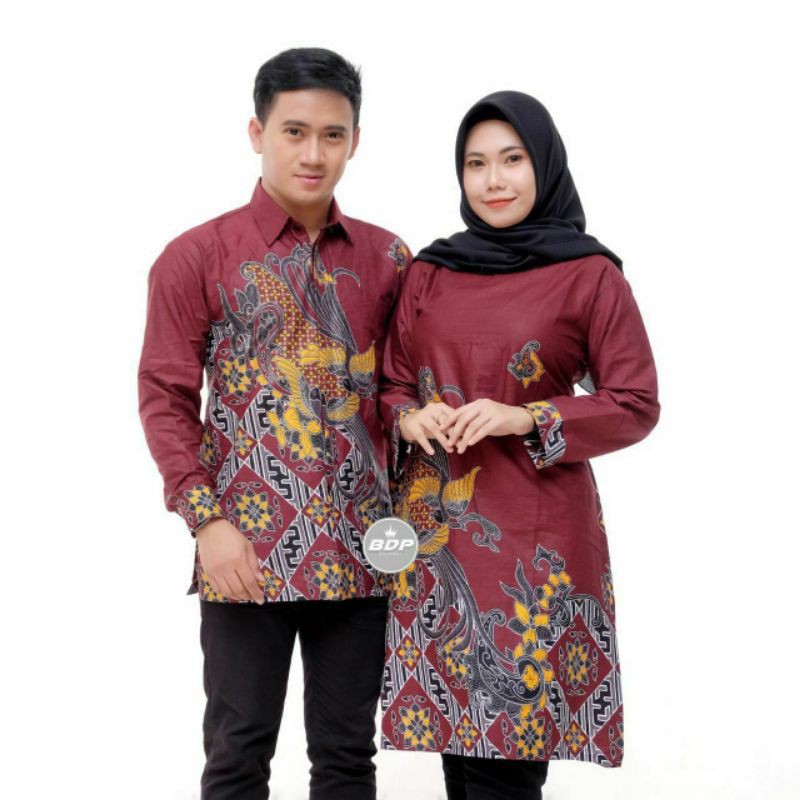 Baju Batik Couple Keluarga Sania Ruffle Ori Ndoro Jowi Kenari Merah Maroon- Batik Pekalongan