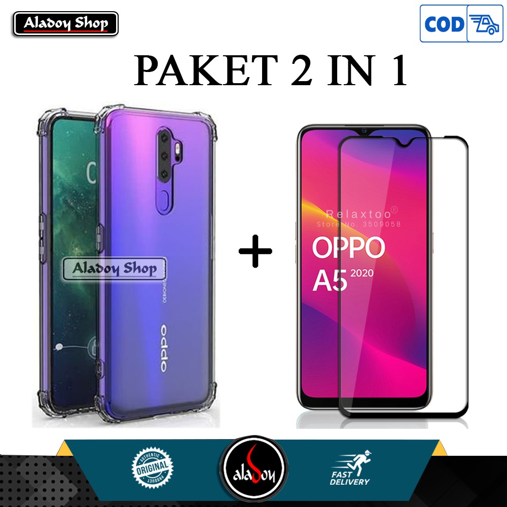 Oppo A5 2020 Case Anti Crack Premium Casing Softcase Free Tempered Glass Full Layar Oppo A5 2020