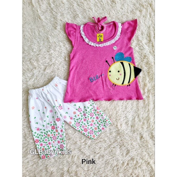 Setelan Anak Bayi Cewek CP Warna Bordir Bee All Size 0-6Bulan 100%Katun SNI [Ecer]