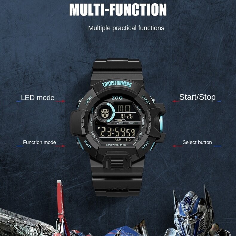 Jam Tangan Original ZGO Disney Transformers Trend Electronic Watch Men's Luminous Multi Function Sports Watch