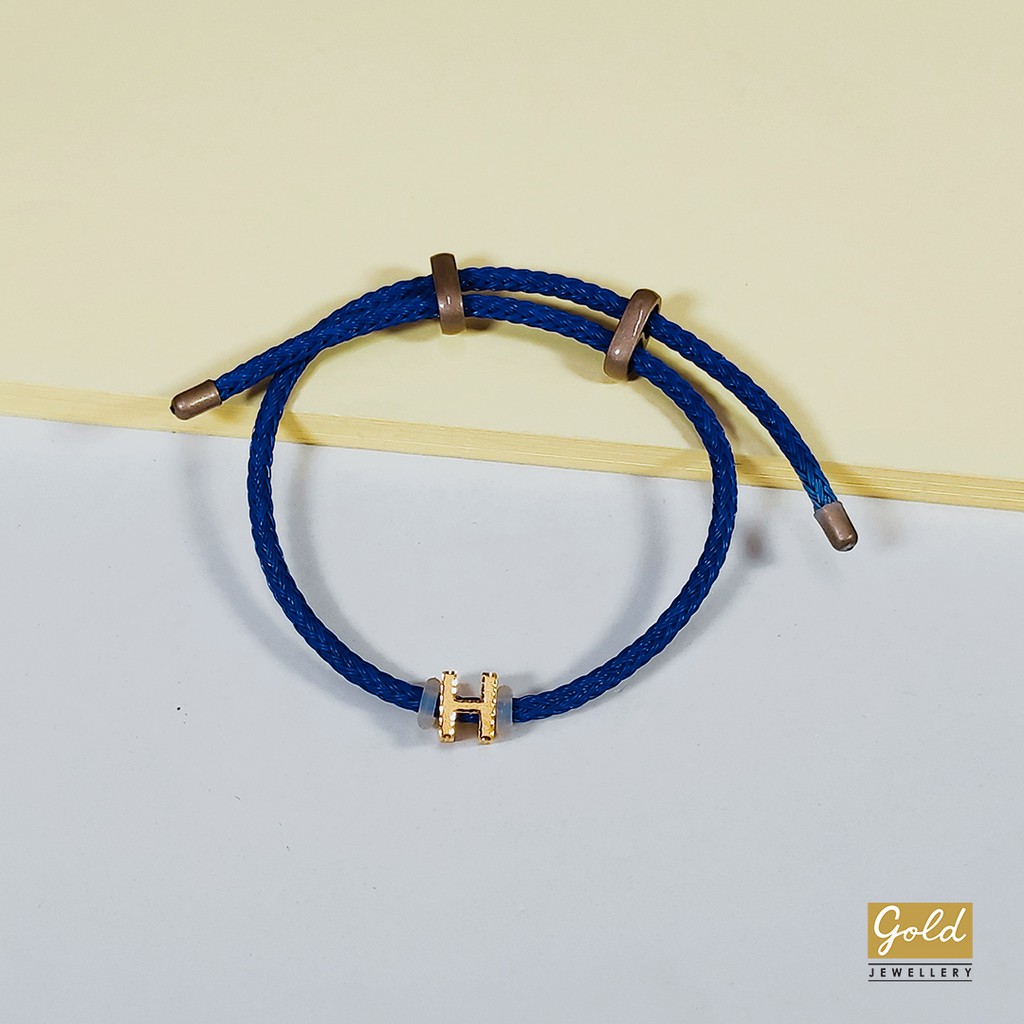 Gelang tali emas kuning 700 16k charm inisial alphabet huruf H bsr
