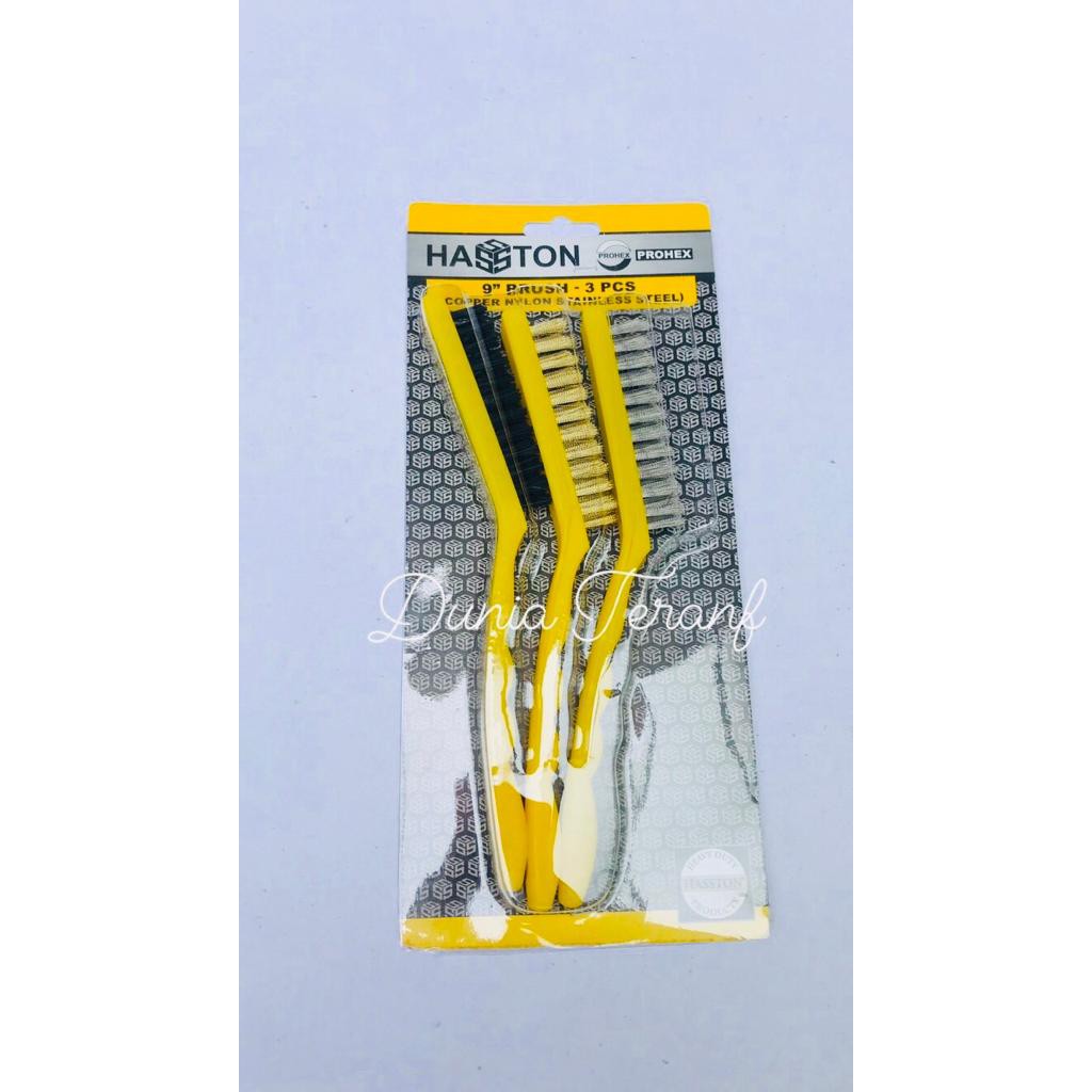 Sikat Baja Set 3 pcs HASSTON PROHEX Besar 9in - Sikat Kuningan 3Pcs Nylon Baja 3 Baris 9 in 3460-900