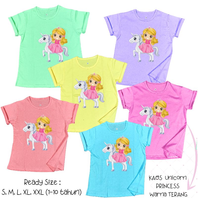 Baju Kaos Anak Cewek 3-12 tahun sampai Dewasa Jumbo motif Unicorn PRINCESS