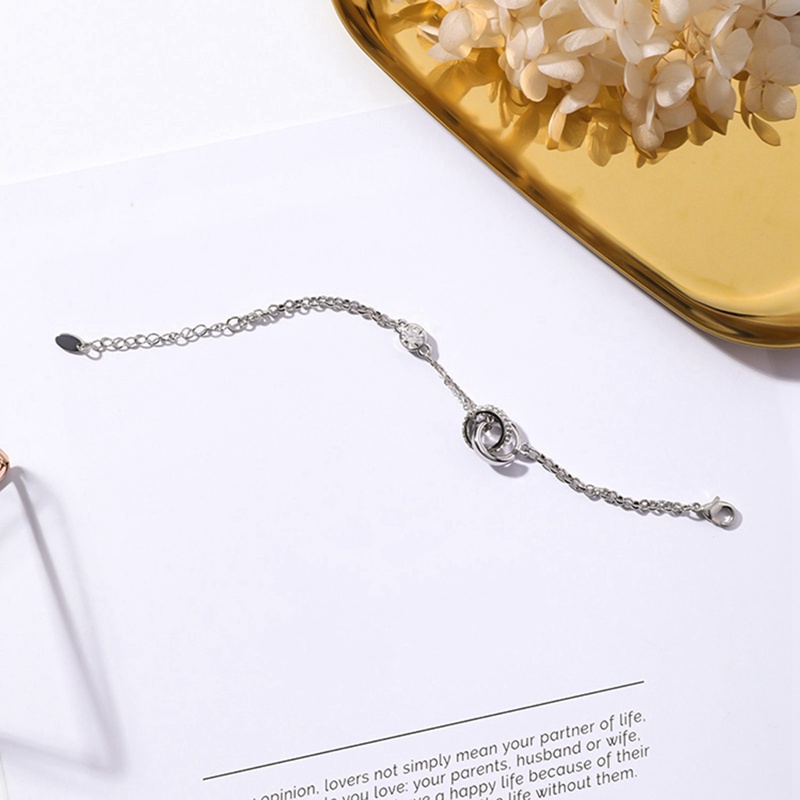 Fancyqube Gelang Double Ring Aksen Kristal Gaya Korea Untuk Pelajar