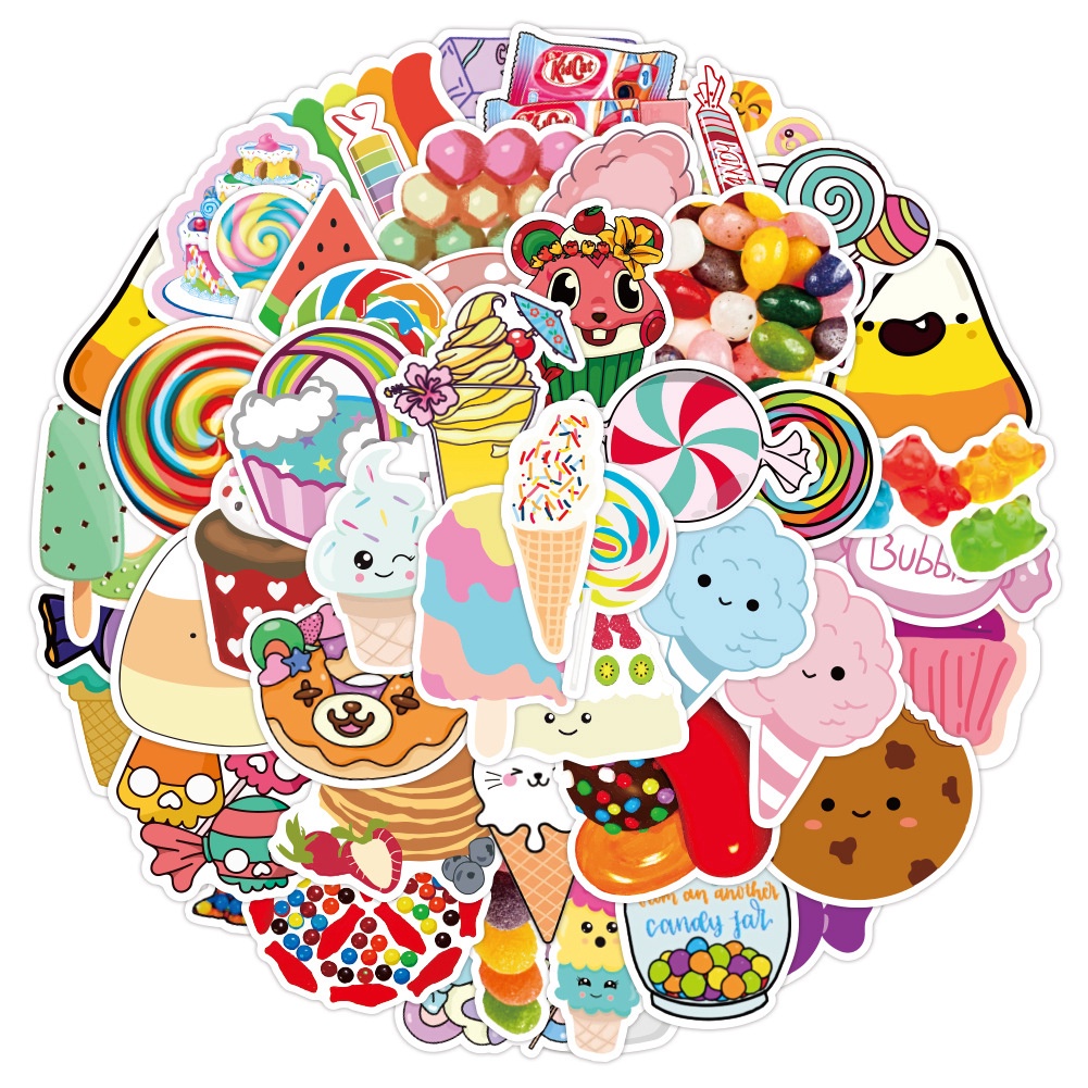 50Pieces Colorful Candy Cupcake Design Laptop Skateboard Decoration Stickers