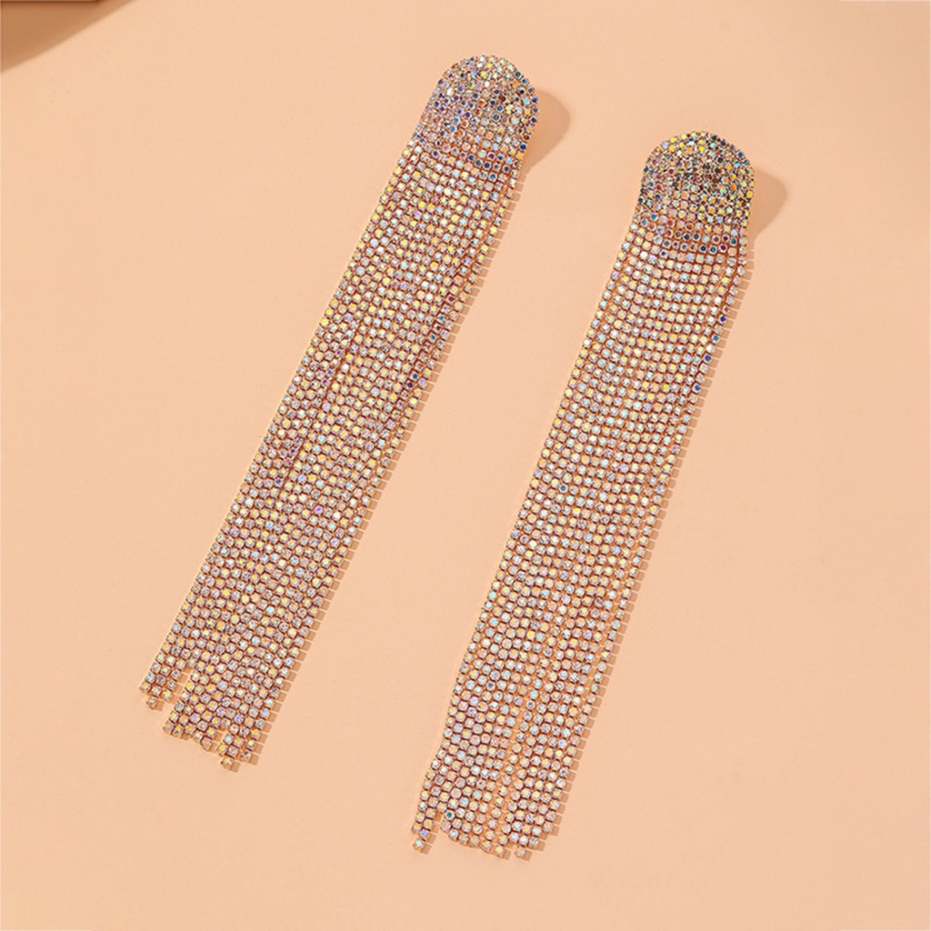 Anting Juntai Panjang Full Berlian Imitasi Bahan Alloy Untuk Wanita