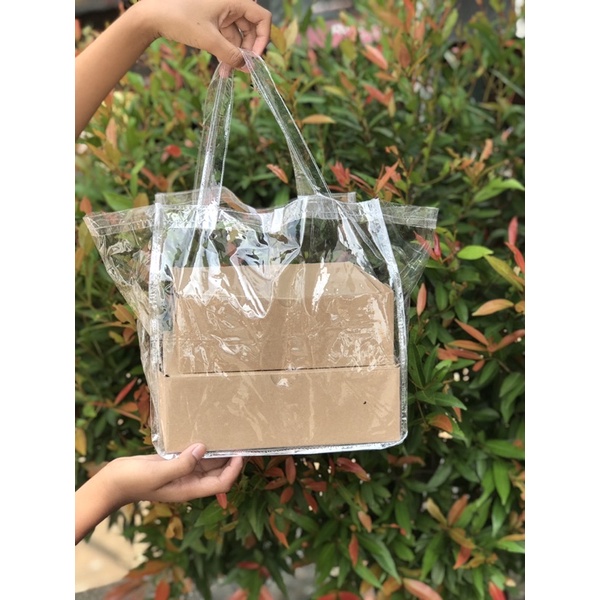 Tas Plastik Transparan Hampers Serbaguna Ukuran Bawah 22 x 22 Tinggi 23 Super Cantik & Kuat / Tas Pl