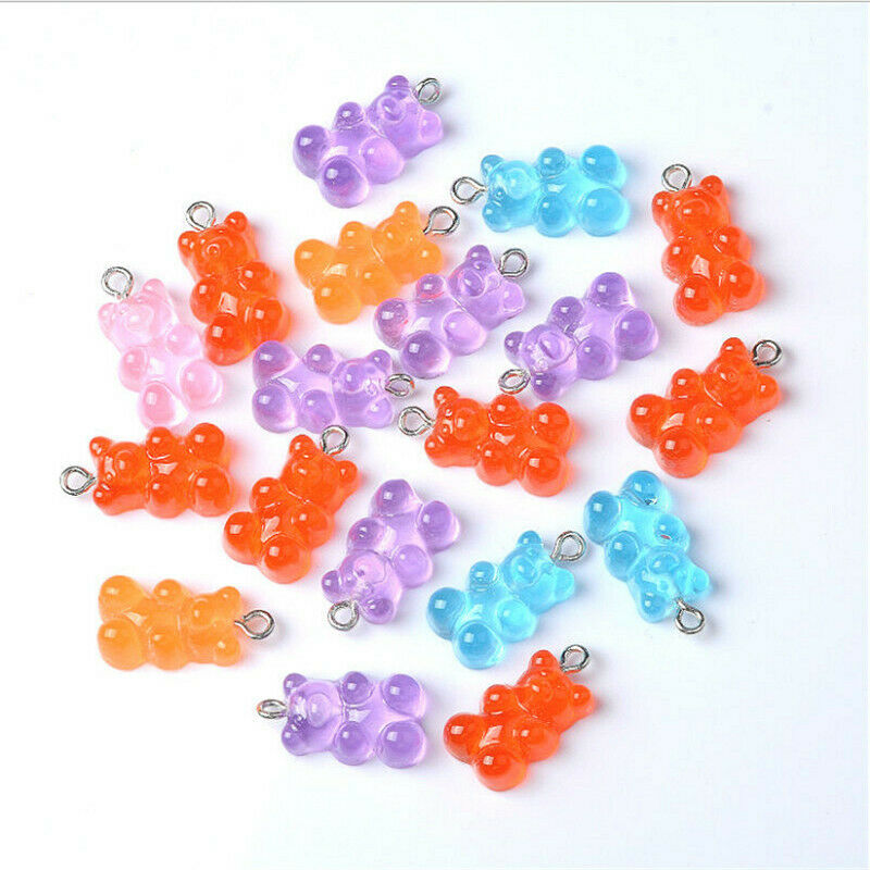 50Pcs 21mm*11mm Bear Charms Resin Cabochons Glitter Gummy Candy Necklace Keychain Pendant DIY Making Accessories