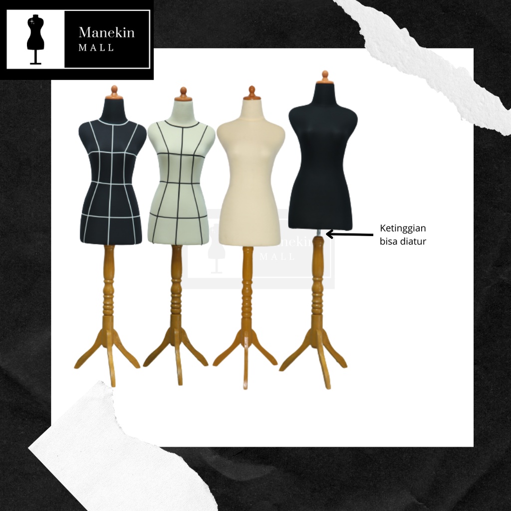 Manekin Wanita DM Kaki Kayu | Dress Making | Manekin DM Krem DM Hitam DM Pola | Manekin Jahit | Patung Baju Wanita | Mannequin Wanita | Boneka Manekin | Manekin Dress Making | Mannequin