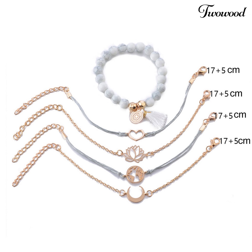 5pcs Gelang Gaya Bohemian Adjustable Stackable Untuk Wanita