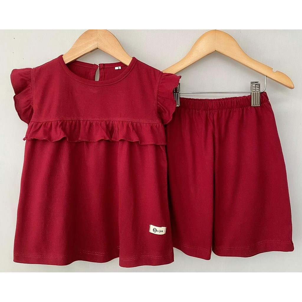 Setelan Kaos Anak Cewek Smilee Rafel Polos Bahan Kaos Size 1-5 Tahun