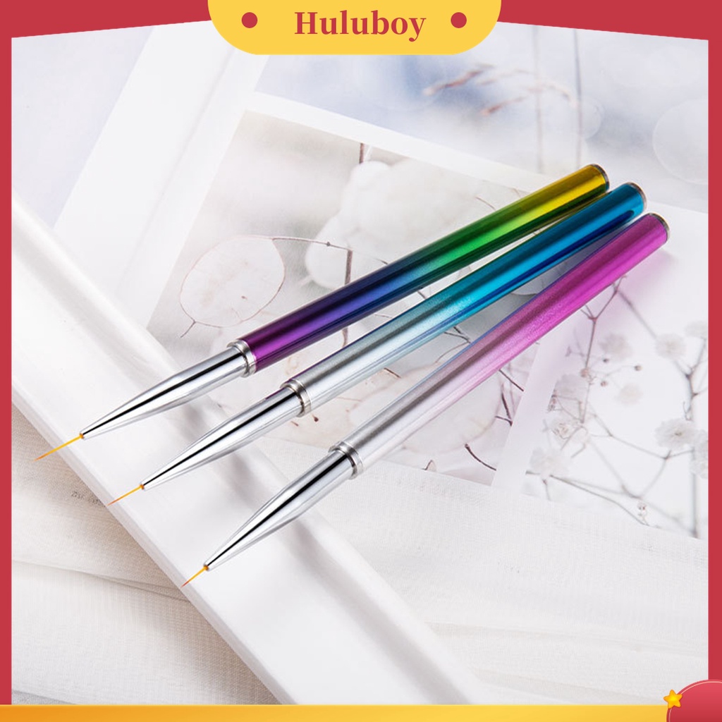 Huluboy Huluboy♡ 3pcs / Set Pen Brush Nail Art Bahan Nilon Wol Mudah Digunakan Untuk Salon