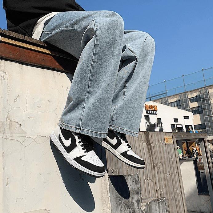 KSC jeans korean style pria High Street Dicuci Sederhana Longgar Lebar Kaki Celana loose jens straig