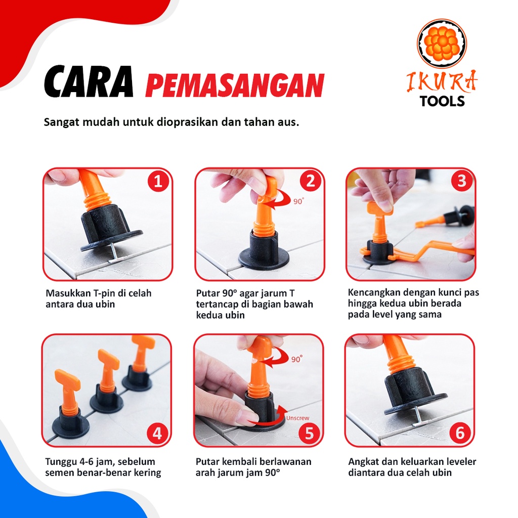 IKURA TLS201 Perata Keramik Putar Set 50 Pcs Reusable Tile Leveling