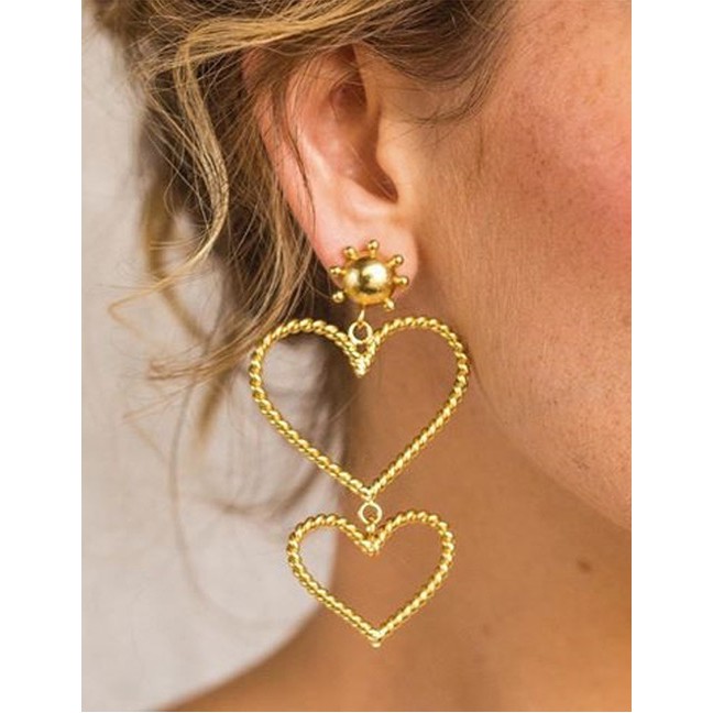 LRC Anting Tusuk Fashion Gold Alloy Hollow Love Earrings F62400