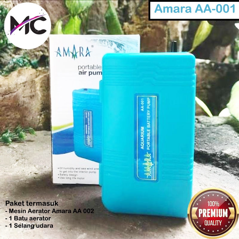 Aerator Aquarium Amara AA 001 DC Pompa Gelembung Udara Oksigen Hidroponik 1 Lubang Paket Lengkap Portabel Portable Baterai Battery Airator Pump Batre Praktis Mudah Dibawa Aksesoris Ikan Murah