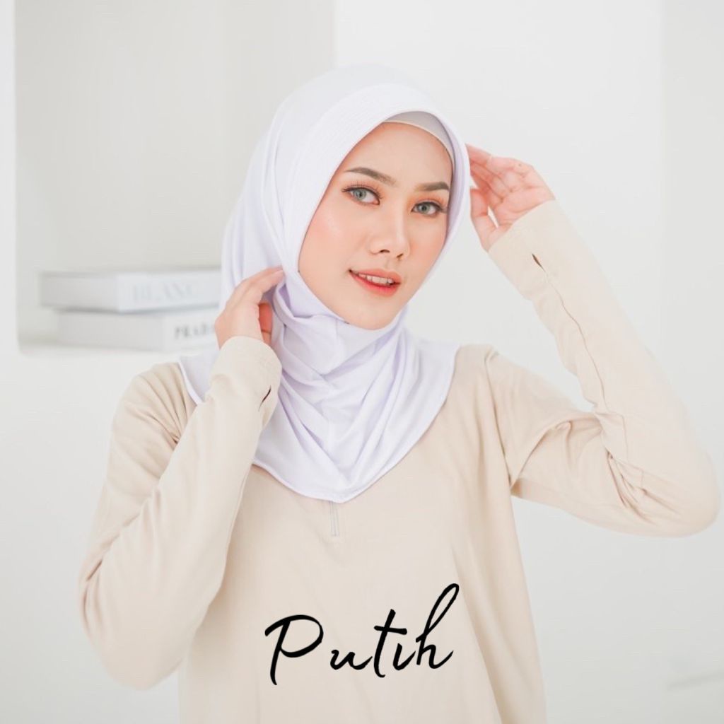 HIJAB SPORT JERSEY / JILBAB INSTAN BERGO SPORT / KERUDUNG OLAH RAGA / VARIAN WARNA / TERMURAH-Sport Putih