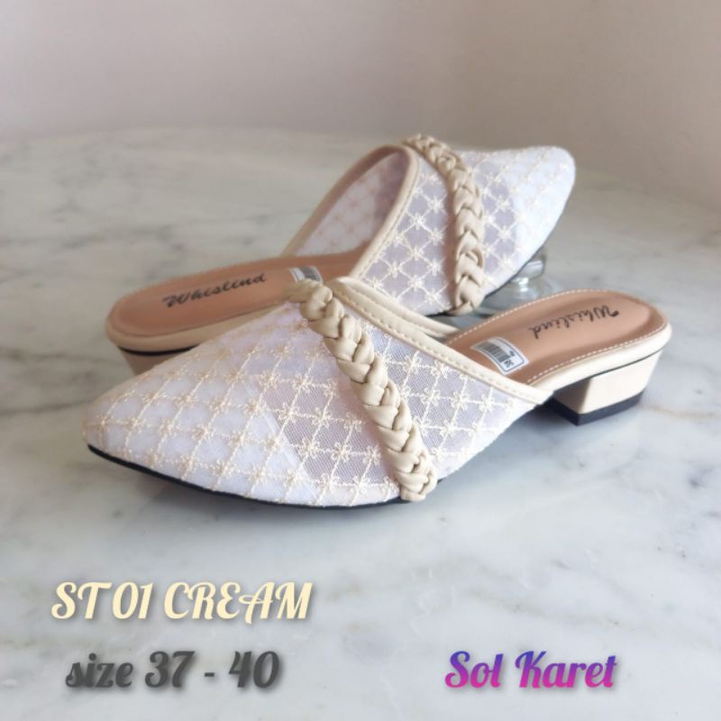 WHISLIND - SEPATU SENDAL SLOP MULES BROKAT JALA HAL 3 CM SOL KARET