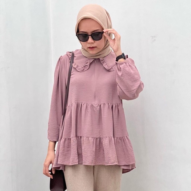 IL - ALENSA BLOUSE CREPE / ATASAN WANITA KRAH KUPU RUFFLE SUSUN