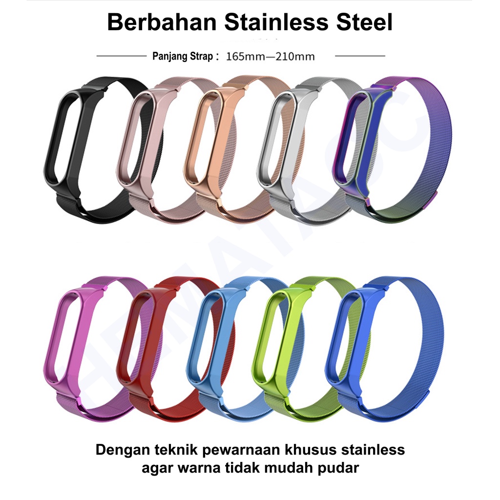 Strap Mi Band 7 6 5 4 3 Stainless Steel Tali Jam Anti Karat Xiaomi MiBand Hematacc