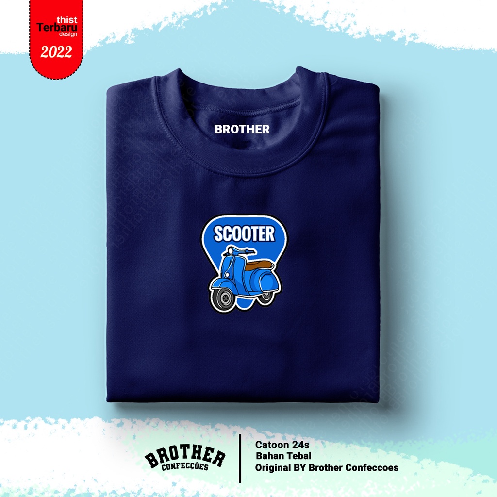 BROTHERSTORE / Kaos Distro Articlel SCOOTER BIRU/ KAOS TEXT BIRU print pria aBU mISTY Premium