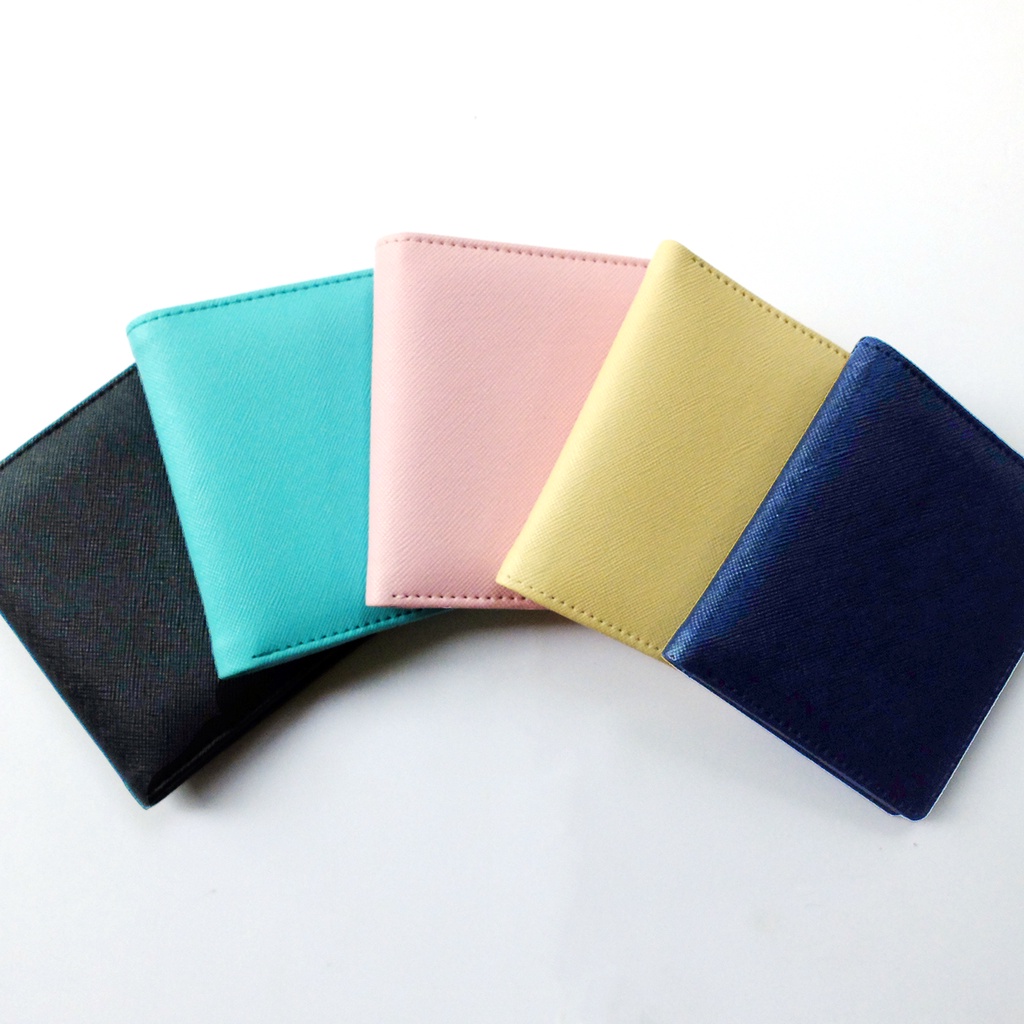 dompet bi fold 6 kartu custom gambar bahan saffiano leather pink hitam navy