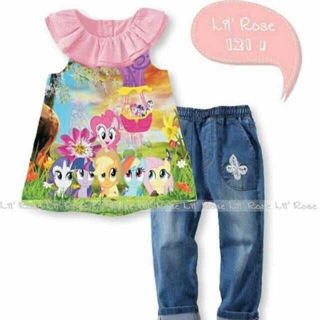 SETELAN ANAK PEREMPUAN LITTLE PONY CELANA DENIM IMPORT