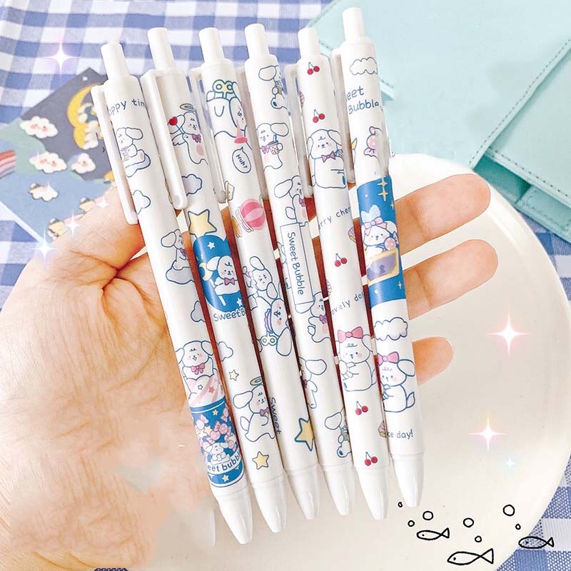 1 PCS Pen Gel Retractable Black Ink 0.5 Fancy Cute Pretty Korean Style Japanese Kawaii Cartoon For Student Pulpen Mekanik Tinta Hitam Lucu Unik Imut Karakter Kartun Cantik Gaya Korea Jepang Lovely Pelajar Aesthetic