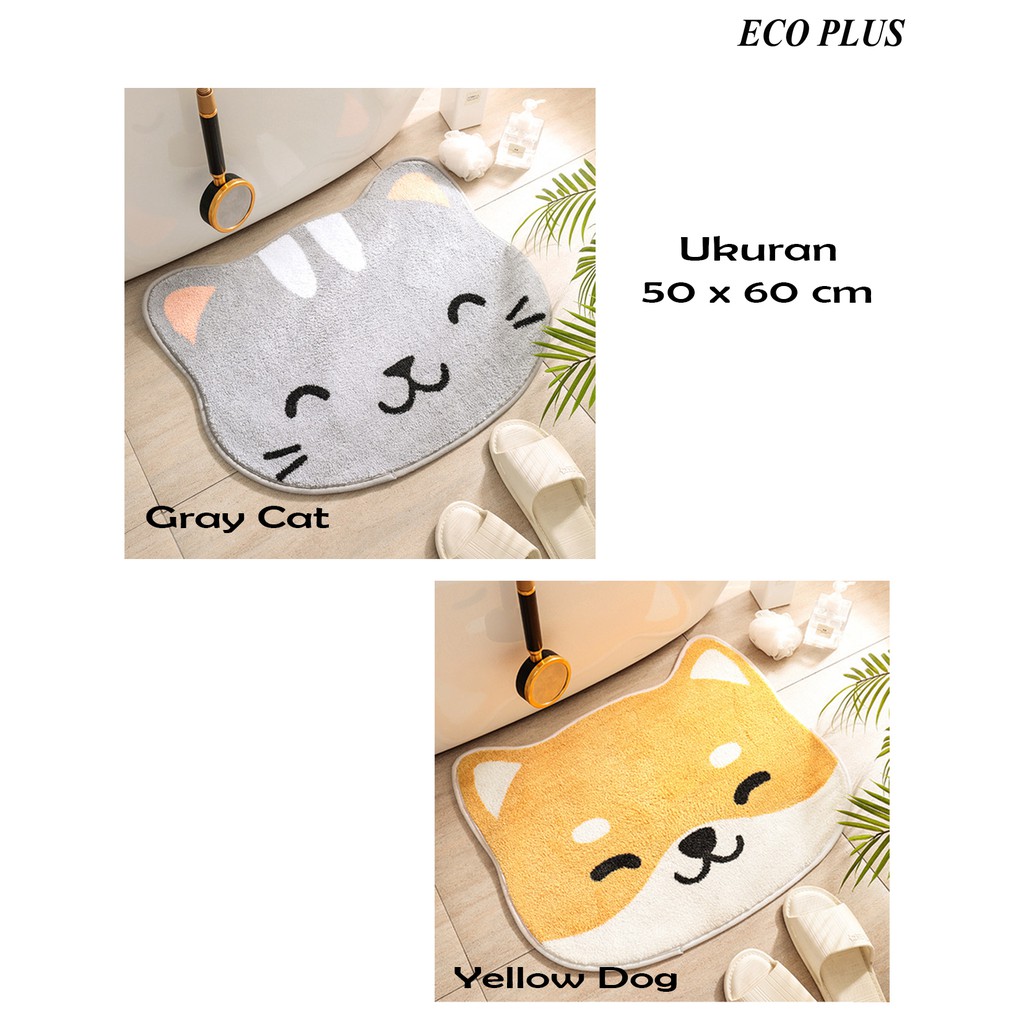 Keset Microfiber anti slip floor Mat carpet cute animal motif binatang dogy dog kucing cat