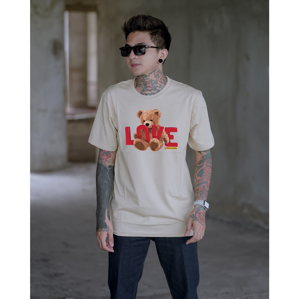 Kaos Distro BRIGO Beruang Love || BRIGO Kaos Lengan Pendek Bear Love || Kaos Katun Combed M-XL ( Pria &amp; Wanita )