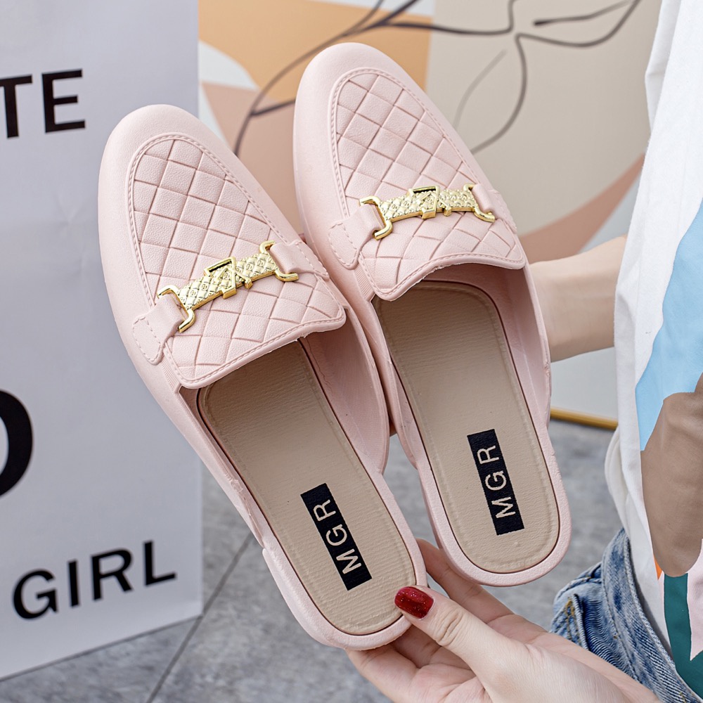 Sepatu Slop mules korea Jelly Karet Wanita Gesper LV Hak 3 cm Cantik Elegan Formal Mewah Impor MGR Mokaya Balance(1609/009)/ Size 36-40