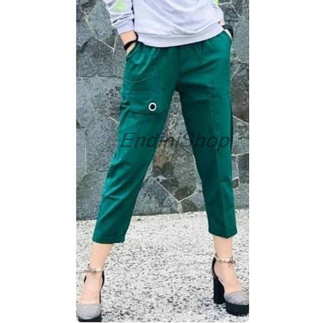 Celana Wanita Cargo Pants Pantaloni Warna Hijau Botol
