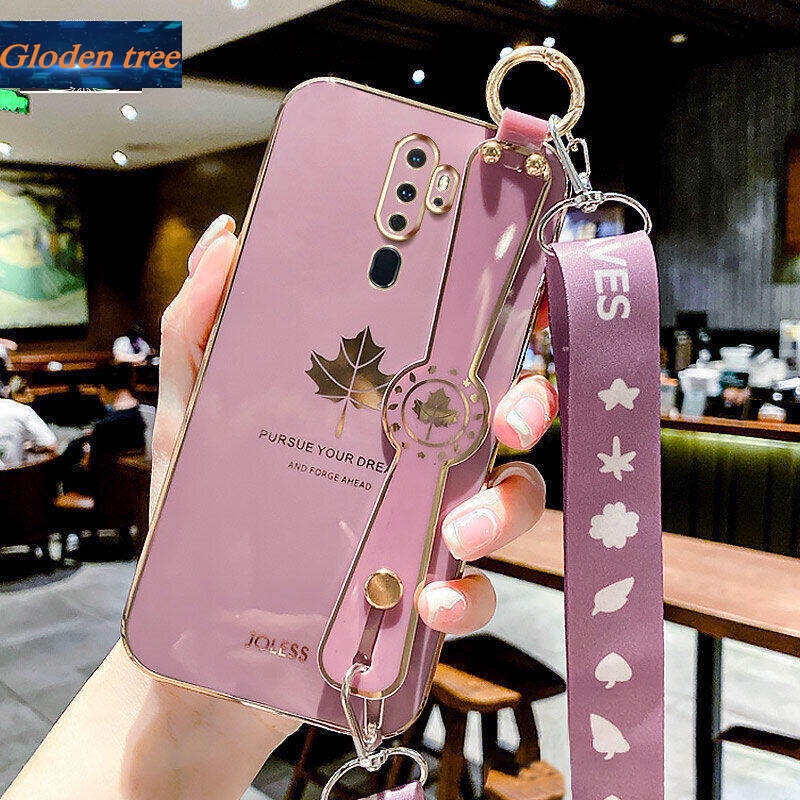 Case Motif Daun Maple Dengan lanyard Untuk OPPO A5 2020 A9 2020 A11 A11X