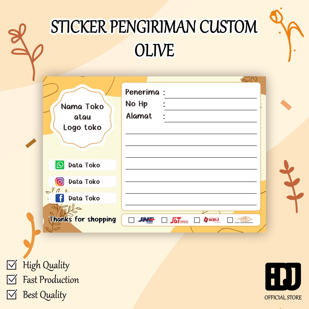 

Olive / Stiker label pengiriman olshop custom murah / label pengiriman toko custom / shipping label custom murah