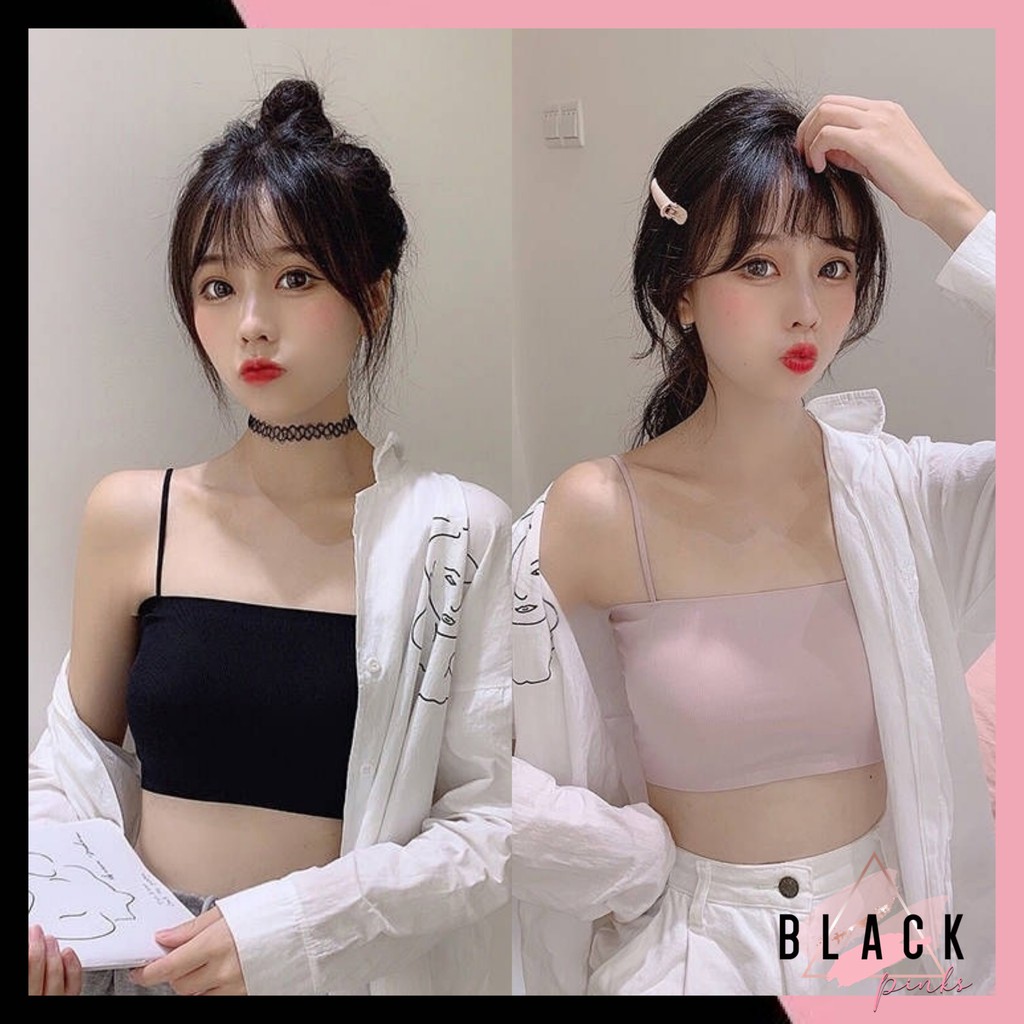 Blackpink Bra Kemben Ice Silk BH Tanktop Atasan Wanita Tali Tanpa Kawat Tengtop Tank Top Cewek Seamless Crop Top 1005