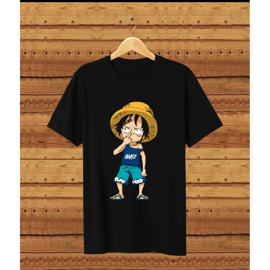 KAOS PRIA LENGAN PENDEK ANIME JAPAN ANIMASI LUFFY ONE PEACE BAHAN BABYTERRY