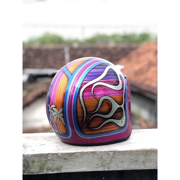 HELM CUSTOM MOTIF API FLAME GLITTER