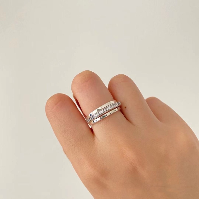 Pandora Cincin 925 Silver Desain Logo Aksen Berlian Untuk Wanita