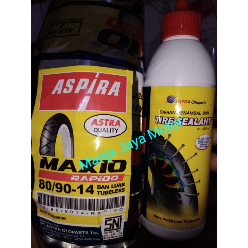 Ban tubeless maxio Rapido/techno 80/90-14 + cairan tubeless aspira 350ml Astra otoparts