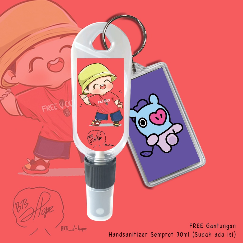 (FREE GANTUNGAN KUNCI) HAND SANITIZER SPRAY INCLUDE ISI 30 ML / KPOP / TINY T A N / JIN / RM / JIHOPE / SUGA / JIMIN / JONGKOOK / V