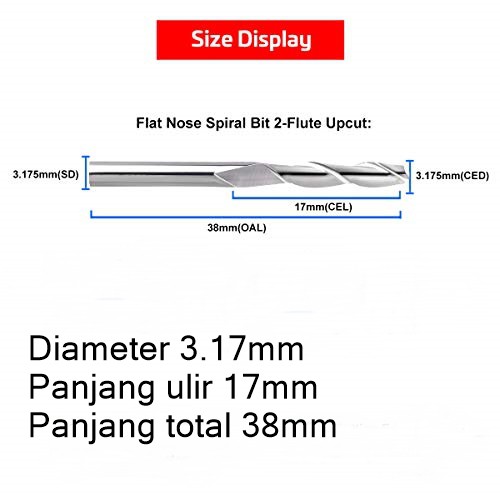 milling bit flat nose mata bor ukir endmill CNC mini grinder 3.17mm 2flute carving engraving 2D