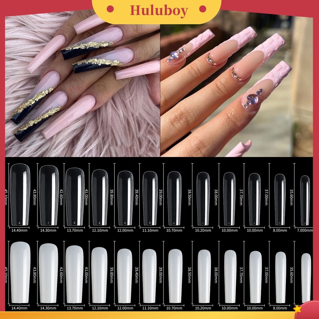 Huluboy Huluboy♡ 500pcs Kuku Palsu Extension Panjang Full Cover Tipe Kepala Kotak Untuk Makeup Manicure DIY