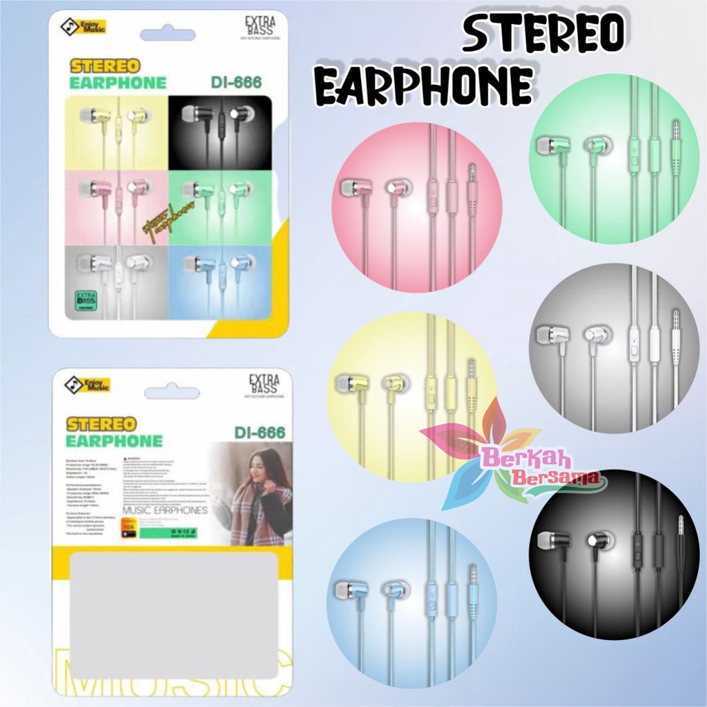 Earphone Headset Hf headsfree macaron piston super BASS DI666 for oppo Samsung vivo xiaomi Infinix realme BB6660