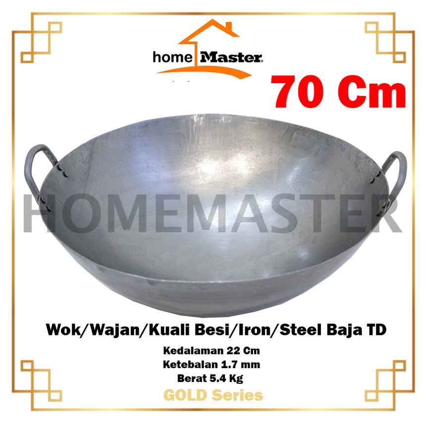 HomeMaster Wok/Kuali/Wajan Besi Baja/Iron/Steel Jumbo Gagang 2 70 Cm TD70