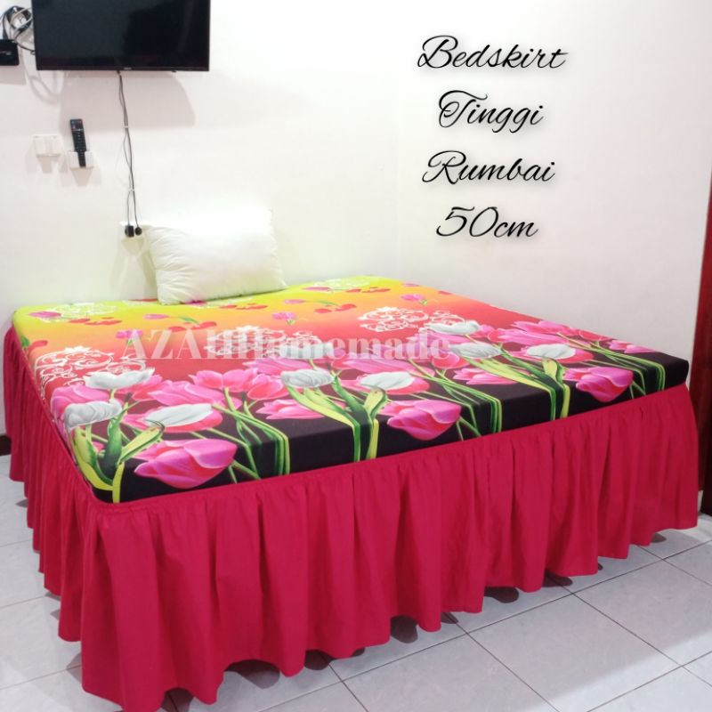 Bed Skirt Polos Model Rempel Tinggi Rumbai 50cm Penutup Ranjang Divan Kasur Rumbai Keliling