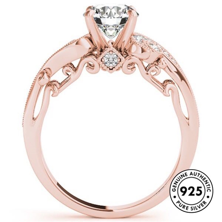 Cincin Berlian Bahan S925 Silver Warna Rose Gold Untuk Pertunangan