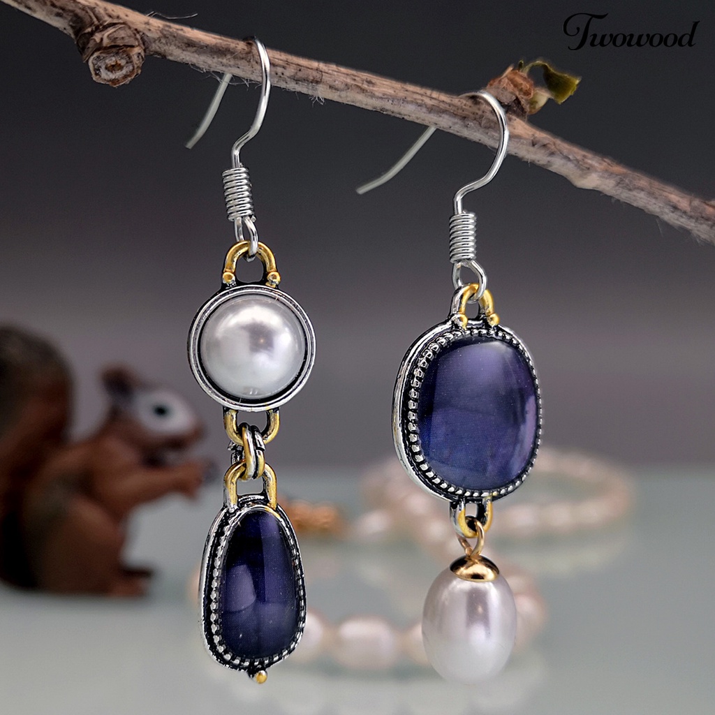 Twowood 1 Pair Asymmetric Earrings Inlay Water Drop Faux Pearl Hook Dangle Earrings for Daily Life